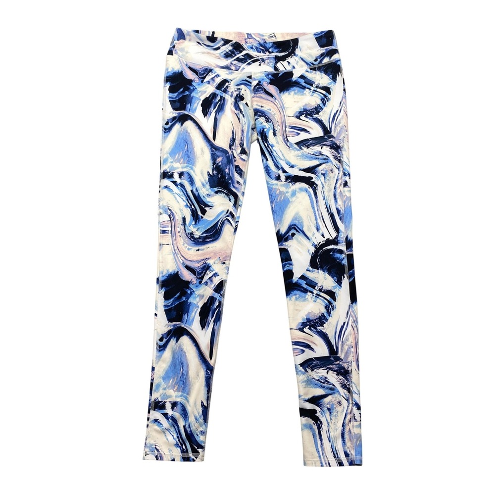 Fabletics Blue White Marble Abstract Print Leggings Medium Fits 28" Athelisure